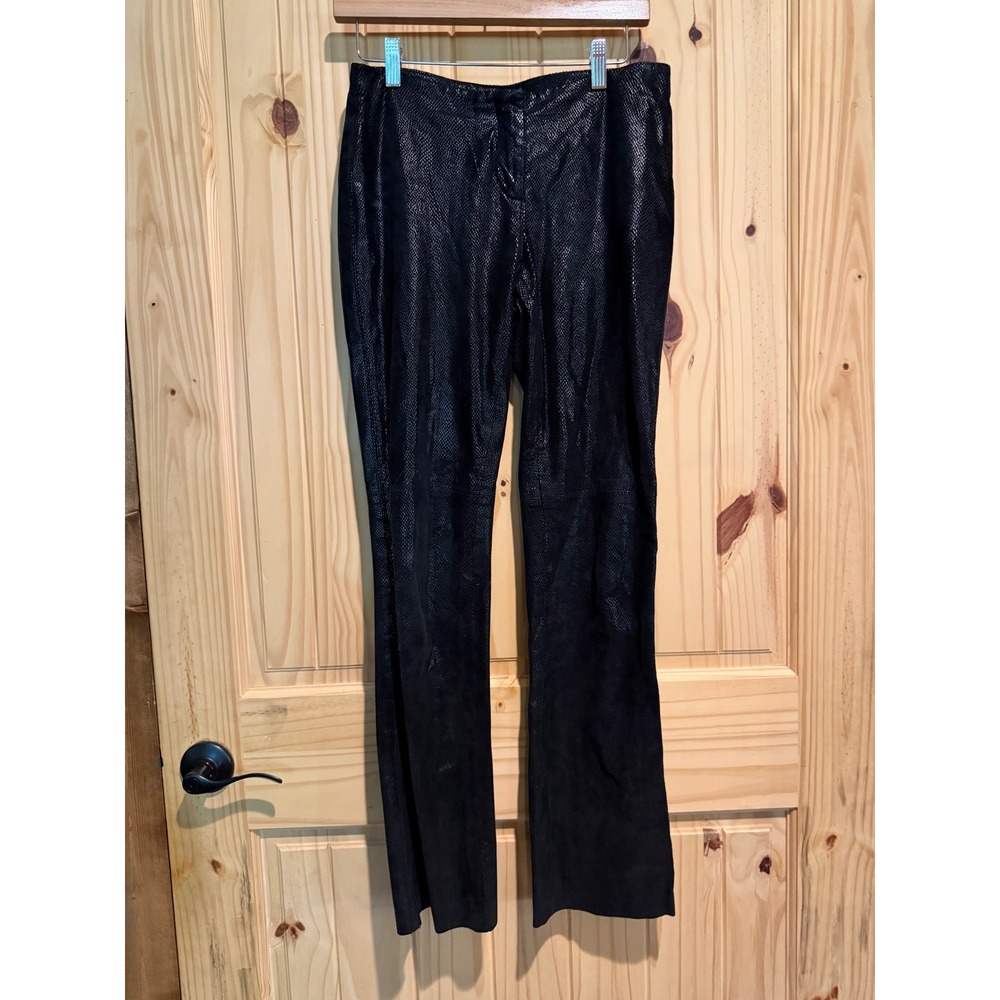 Laundry by Shelli Segal Black Snakeskin Embossed Leather Pants Metallic Womens 2